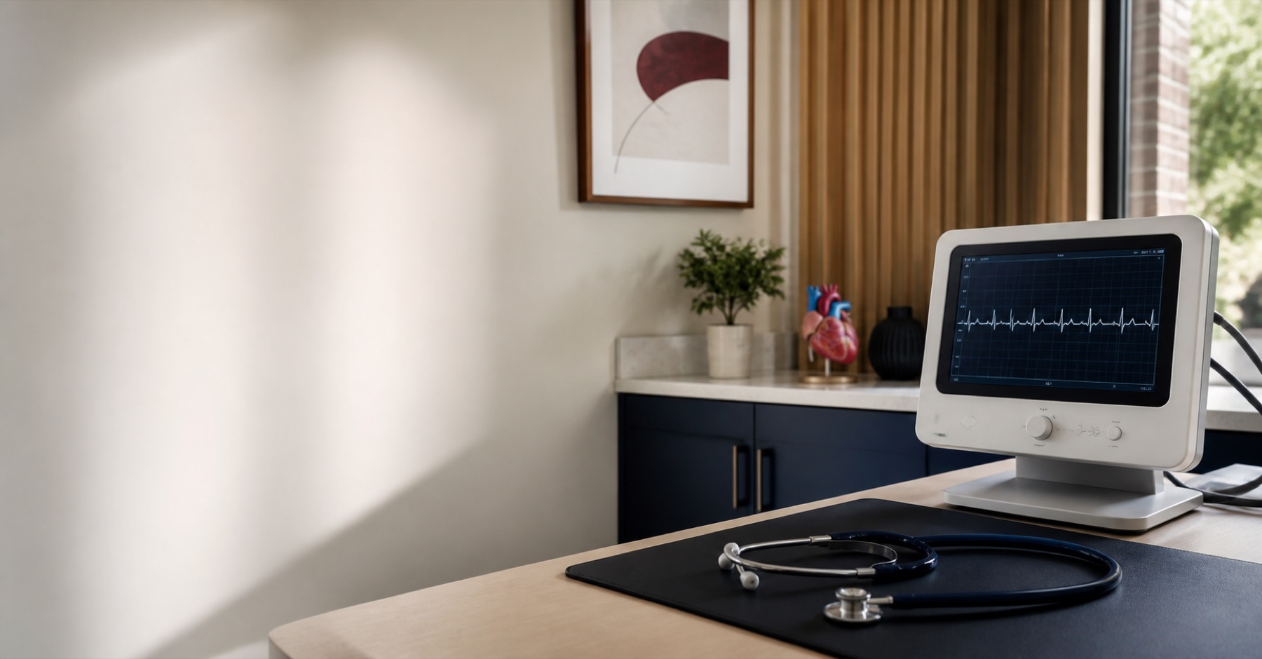 Consultorio de cardiología con equipo de monitoreo, imagen ilustrativa